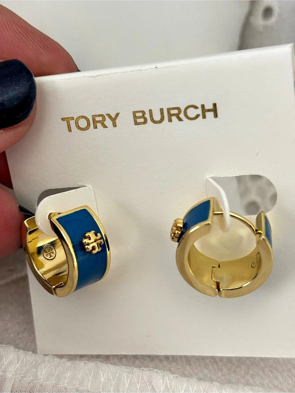 Tory Burch Kira Enamel Hoop Earring Kira Blue & Gold Enamel Hoop Earrings